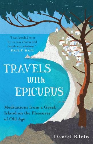 Book cover: coastal landscape with text “Travels with Epicurus.”