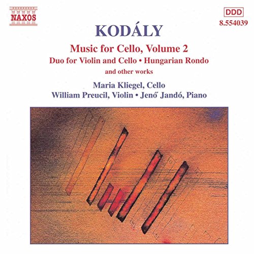 CD cover for Kodály’s cello works, featuring abstract red lines on orange.