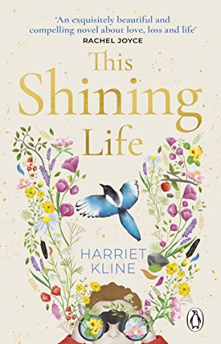 Book cover with floral illustration, a blue jay, and title "This Shining Life".