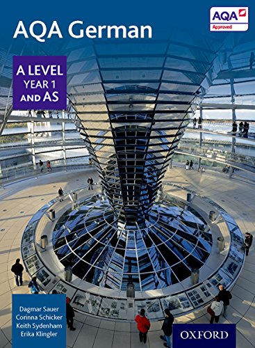Textbook cover: “AQA German A Level Year 1 and AS” with Reichstag image.