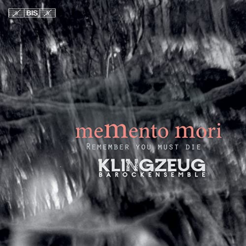 CD cover for "Memento Mori" by Klingzeug Barockensemble, with a dark, textured background.