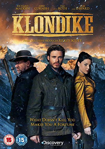 DVD cover for "Klondike" featuring three actors in historical attire.