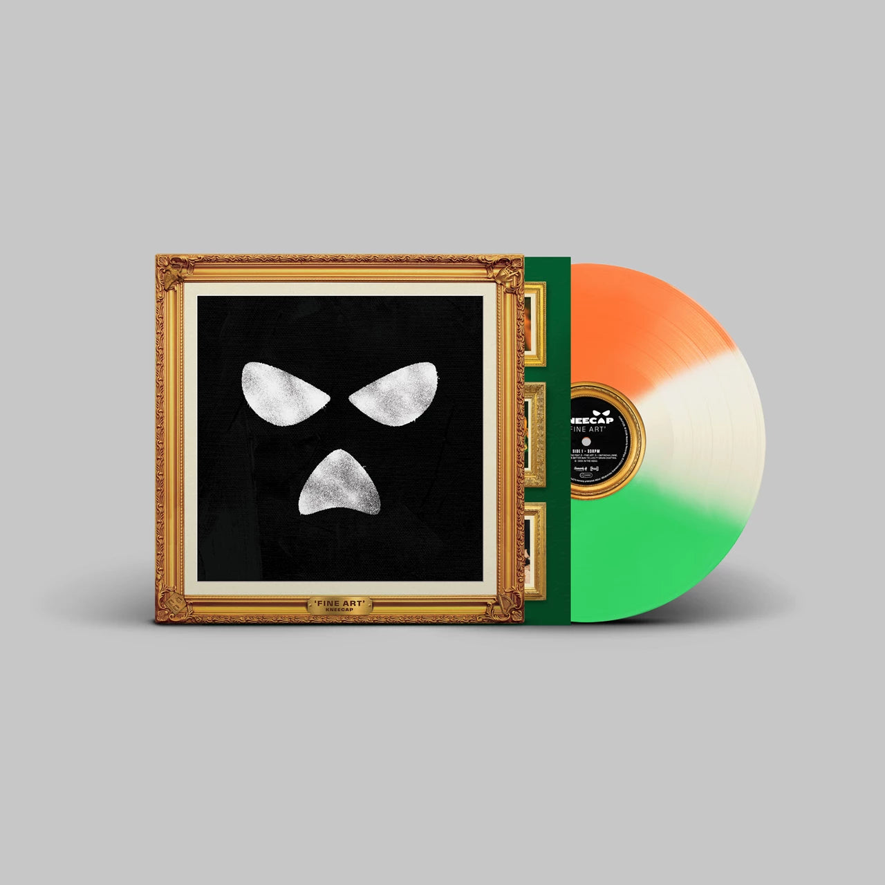 Black background with three textured white shapes resembling eyes and a mouth.