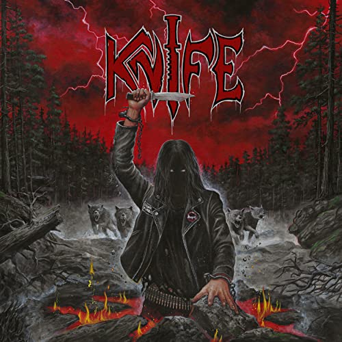CD cover: hooded figure raising a knife in a fiery forest scene.