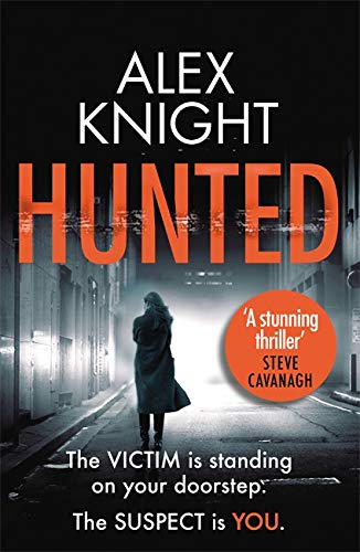 Book cover for "Hunted" depicting a lone figure in a dark alley.