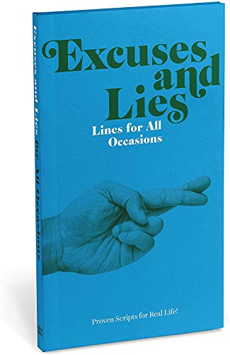 Blue book cover with “Excuses and Lies” title and crossed fingers image.