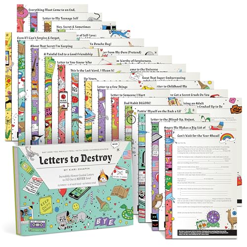 Stack of "Letters to Destroy" journal with prompts for writing and tearing.