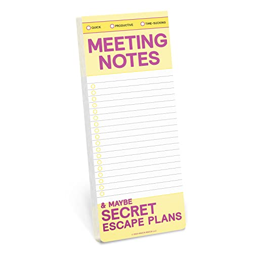 Yellow notepad titled "Meeting Notes" with lined pages and a playful base.
