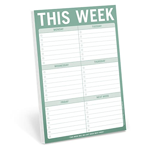 Green weekly to-do list pad with checkboxes for each day.