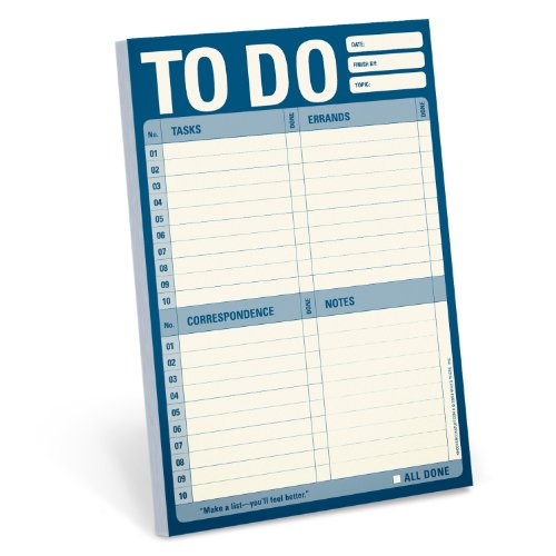 Blue "To Do" list pad with sections for tasks, errands, and notes.