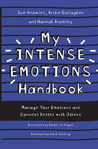 Book cover titled My Intense Emotions Handbook with blue lined paper background.