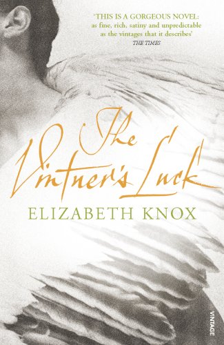 Book cover for “The Vintner’s Luck” by Elizabeth Knox, with a wing motif.
