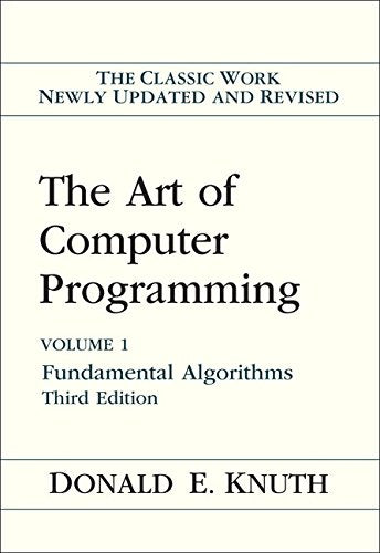 Book cover: "The Art of Computer Programming, Volume 1" by Donald Knuth.