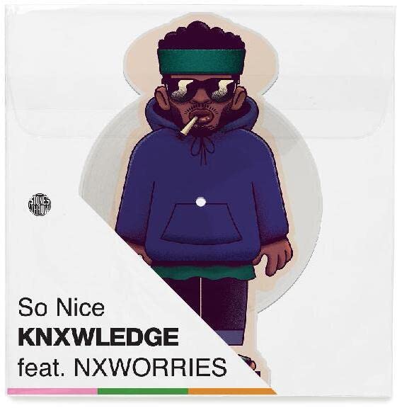 Album cover for Knxwledge’s “So Nice” featuring illustrated figure with sunglasses.