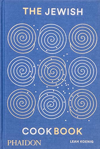 Blue cookbook cover with nine gold spiral designs and text.