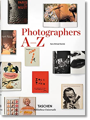 Book cover titled Photographers A-Z featuring a collage of various historical photography book covers.