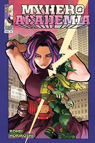 Manga cover featuring Lady Nagant and Deku against a city background with lightning bolt.