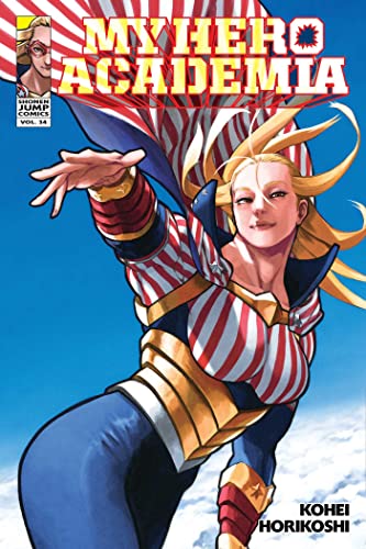 Star and Stripe from My Hero Academia with a cape against a blue sky.
