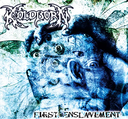 CD cover for Koldborn’s “First Enslavement” featuring distorted faces in blue.