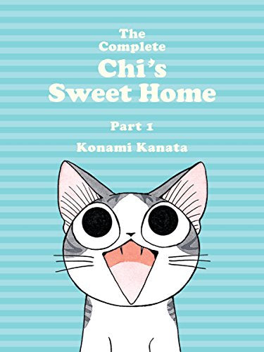 Book cover with a grey and white kitten on a light blue striped background.