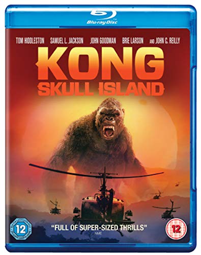 Blu-ray cover for "Kong: Skull Island" featuring Kong and helicopters.