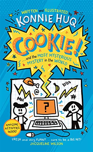 Book cover: "COOKIE!" with cartoon detective, computer, and energetic design.