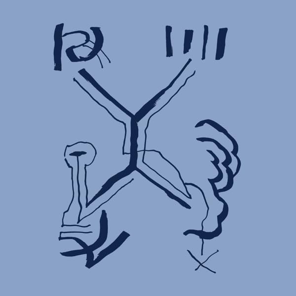 Blue album cover with abstract, dark blue line drawing of a figure.