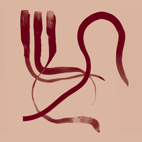 Abstract red brushstrokes on a pale pink background, vinyl record cover.