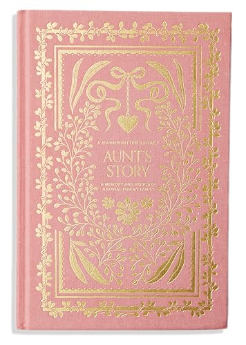 Pink journal with gold floral design and title “Aunt’s Story”.