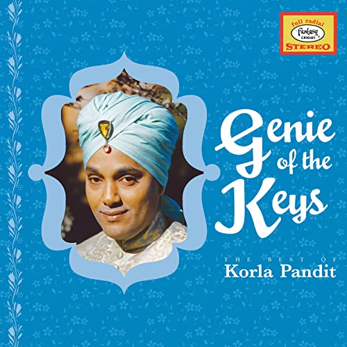 Korla Pandit wearing a turban on a blue patterned vinyl album cover.