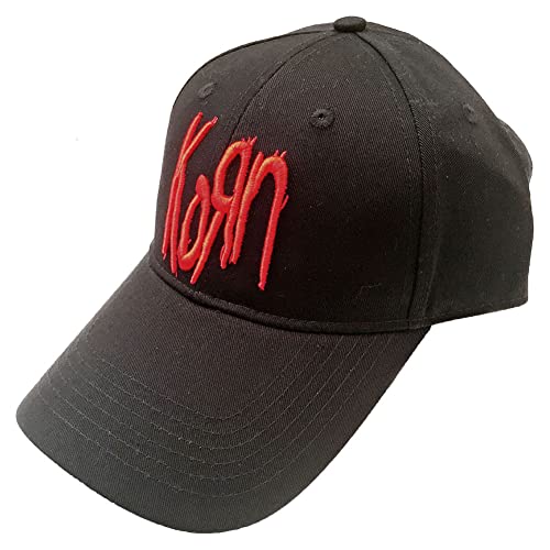 Black baseball cap with red, stylized "Korn" logo on the front.