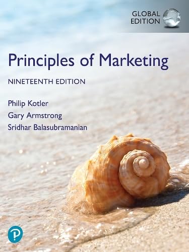 Textbook cover for Principles of Marketing nineteenth edition featuring a seashell on a beach.