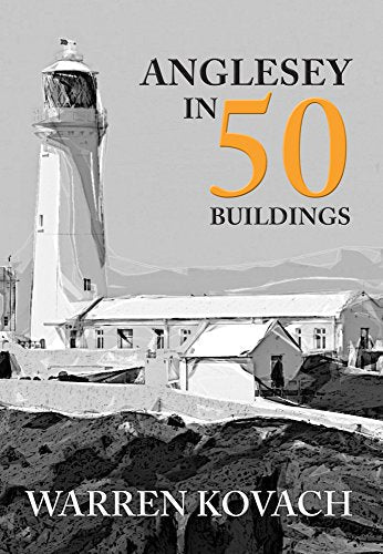 Book cover featuring a lighthouse and buildings on Anglesey, Wales.