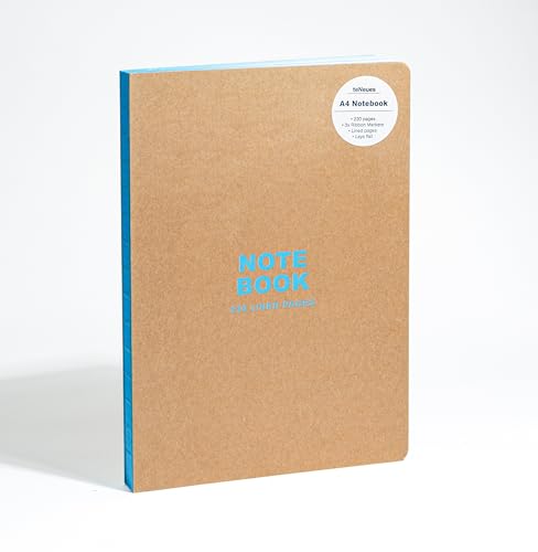 Brown and blue A4 notebook with "NOTE BOOK" text on cover.