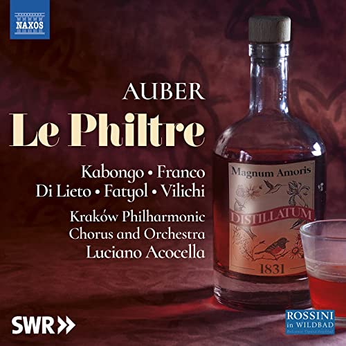 CD cover for Auber’s “Le Filtre” featuring a vintage potion bottle.