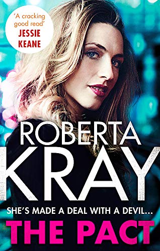Book cover: woman’s face, dark background, pink title “The Pact”.