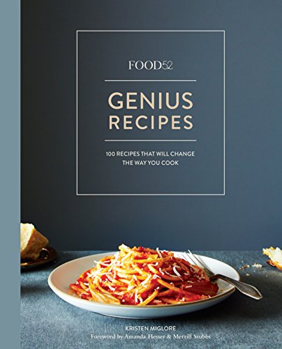 Cookbook cover featuring spaghetti with red sauce and the title “Genius Recipes.”