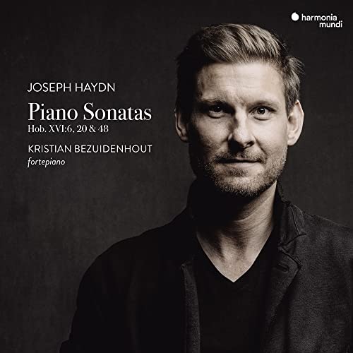 CD cover featuring pianist Kristian Bezuidenhout and text āJoseph Haydn Piano Sonatasā.
