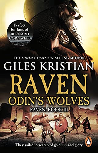 Book cover: Viking warrior with helmet, battle scene, and title "Raven 3".