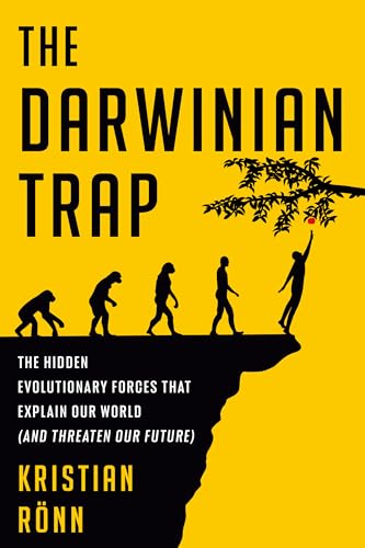 Book cover: yellow background, silhouettes showing human evolution toward a cliff.