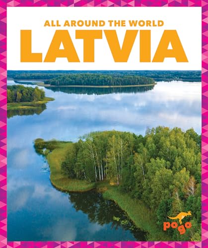 Book cover for "Latvia" with a landscape photo of islands and trees.