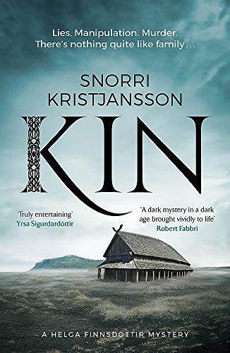 Book cover for Kin by Snorri Kristjansson featuring a longhouse in a misty landscape.
