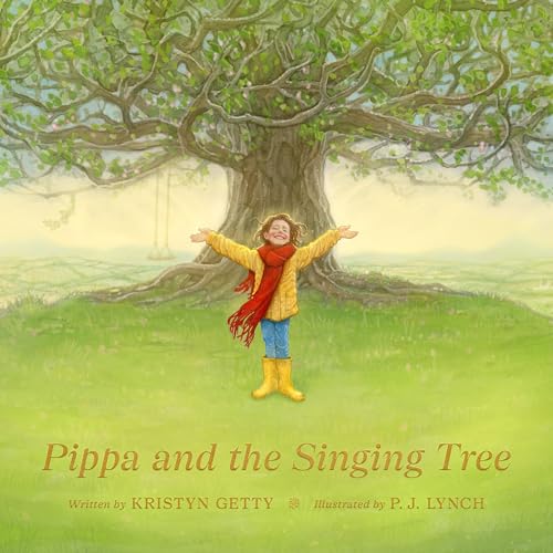 Girl with arms outstretched under a large, blossoming tree.