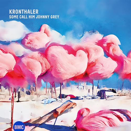 CD cover: Flamingos in a painted, dreamlike beach scene.