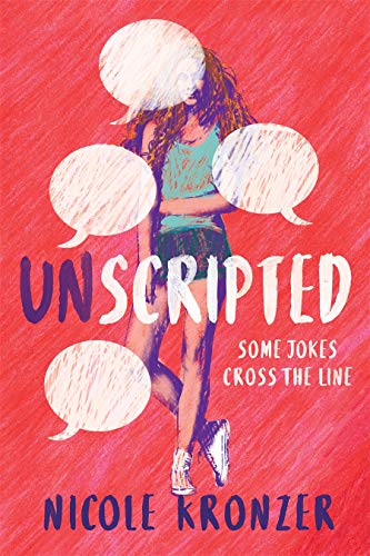 Book cover: young woman with speech bubbles, titled "Unscripted".