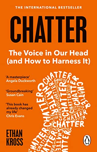Book cover for Chatter by Ethan Kross featuring a head silhouette made of text.