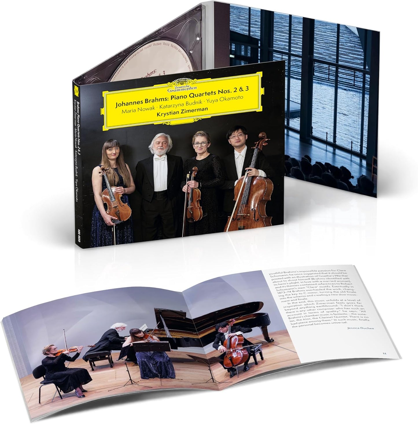 CD case featuring four musicians with violin, cello, and piano.