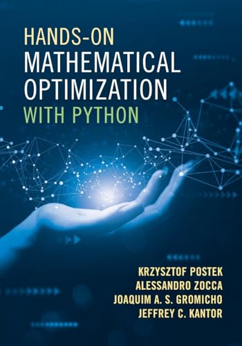 Book cover: “Hands-On Mathematical Optimization with Python,” with a hand and network graphic.
