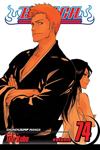 Bleach manga volume 74 cover featuring Ichigo Kurosaki and Rukia Kuchiki standing back to back.