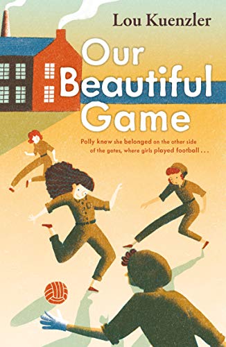 Book cover: illustrated girls playing football with a red brick building.